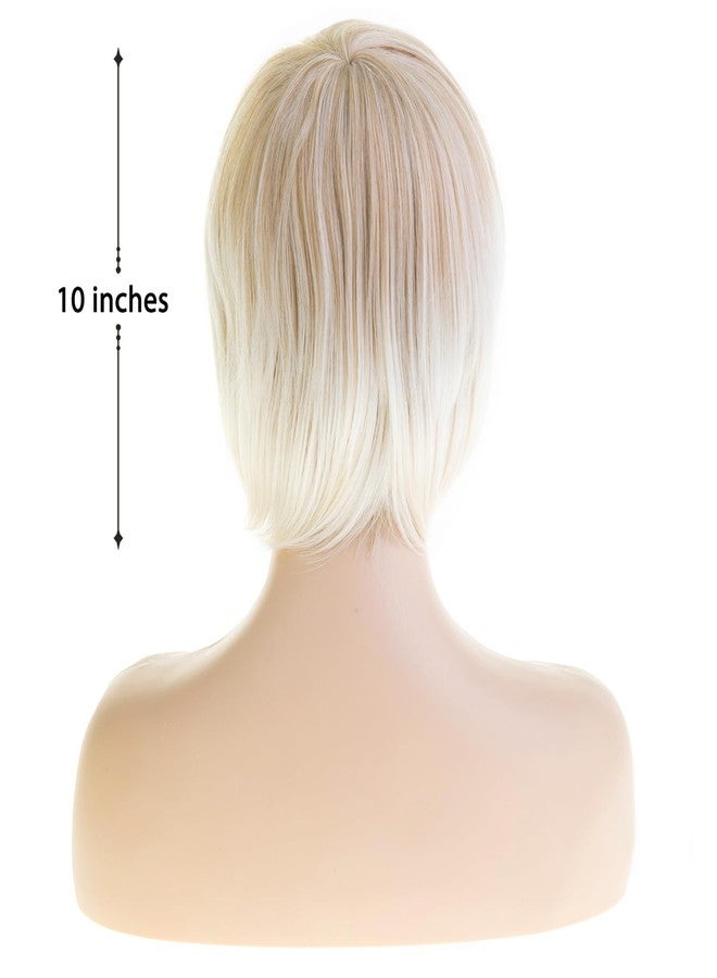 Baruisi Short Blonde Wigs for White Women Synthetic Side Part Straight Bob Wig Halloween Party Cosplay Hair with Cap - Image 5